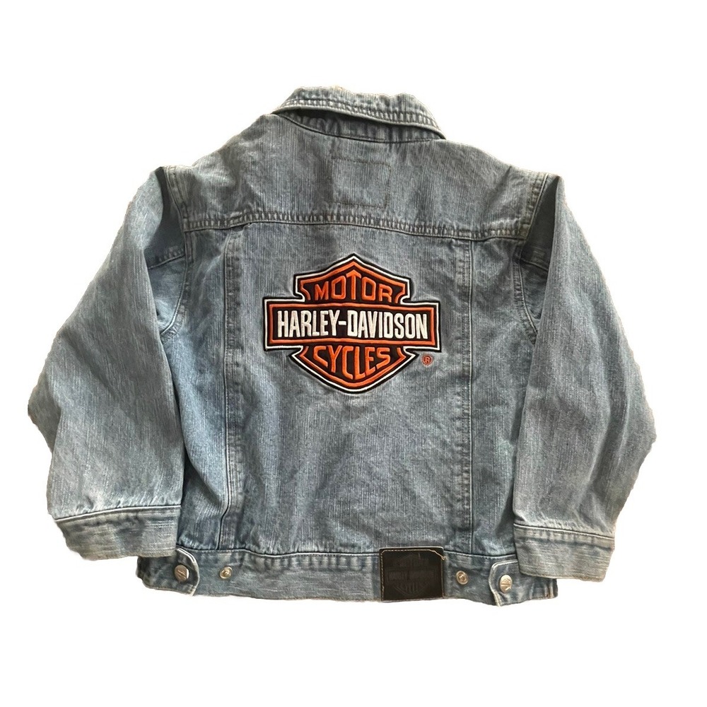 Harley Davidson Kids Denim Jacket Size 7 Trucker Motorcycle Jean - Picture 1 of 9